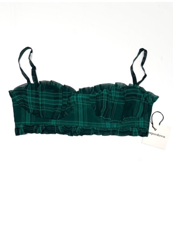 superdown Tops - NWT Superdown Bralette Bustier Zelia Green Plaid Crop Top Bra Top Size Small NEW